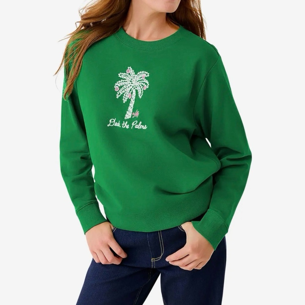 Lilly Pulitzer Ballad Long Sleeve Sweatshirt - Multi Deck The Palms - Size XS